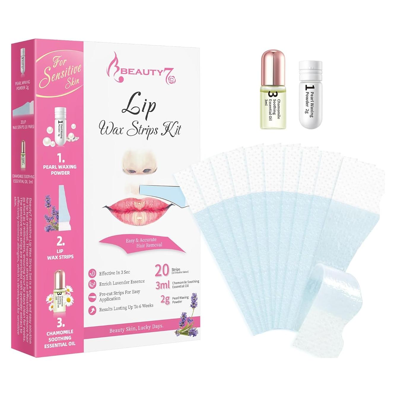 Cintas de Cera Facial Beauty7 para Piel Sensible - 20 Piezas