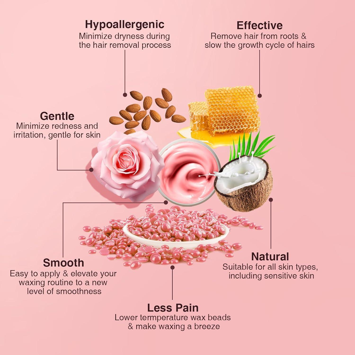 Cera Dura para Depilación Yovanpur Rosa 300g Piel Sensible