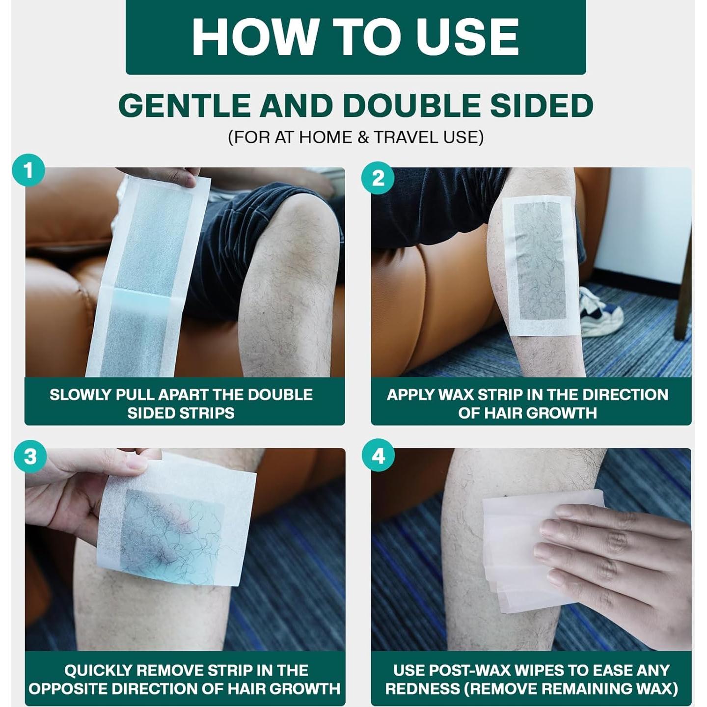 Tiras de Cera Corporal Wokaar - 24 Tiras Grandes y 12 Faciales