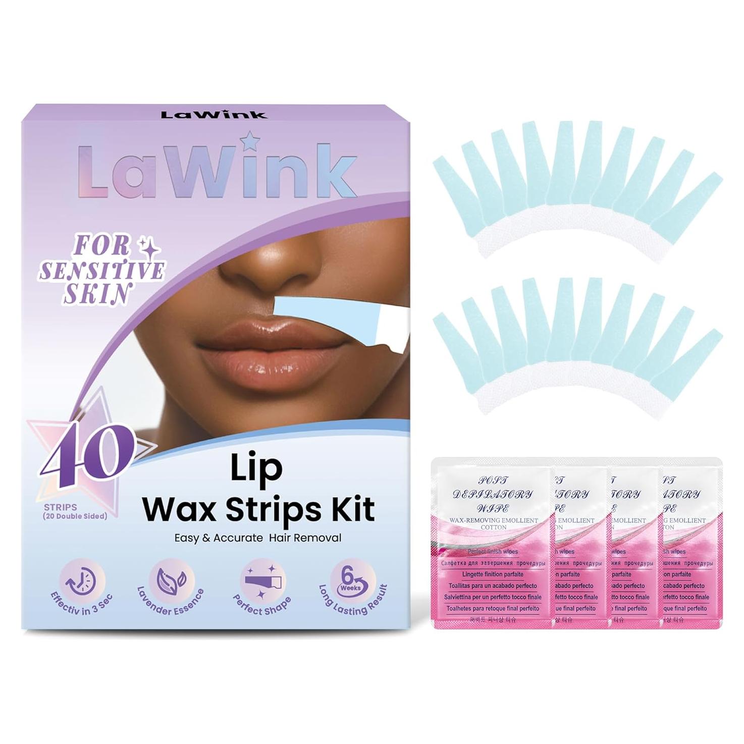 Kit de Cintas de Cera para Labios LAWINK - 40 Cintas + 4 Toallitas