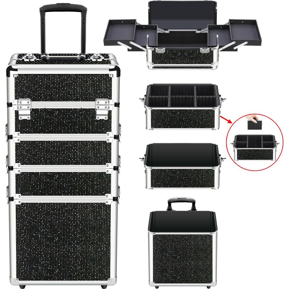 Estuche de Maquillaje OUDMAY 4 en 1 con Aluminio y Bandejas Plegables