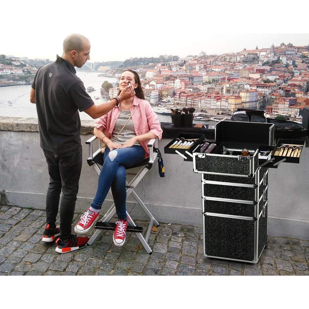 Estuche de Maquillaje OUDMAY 4 en 1 con Aluminio y Bandejas Plegables