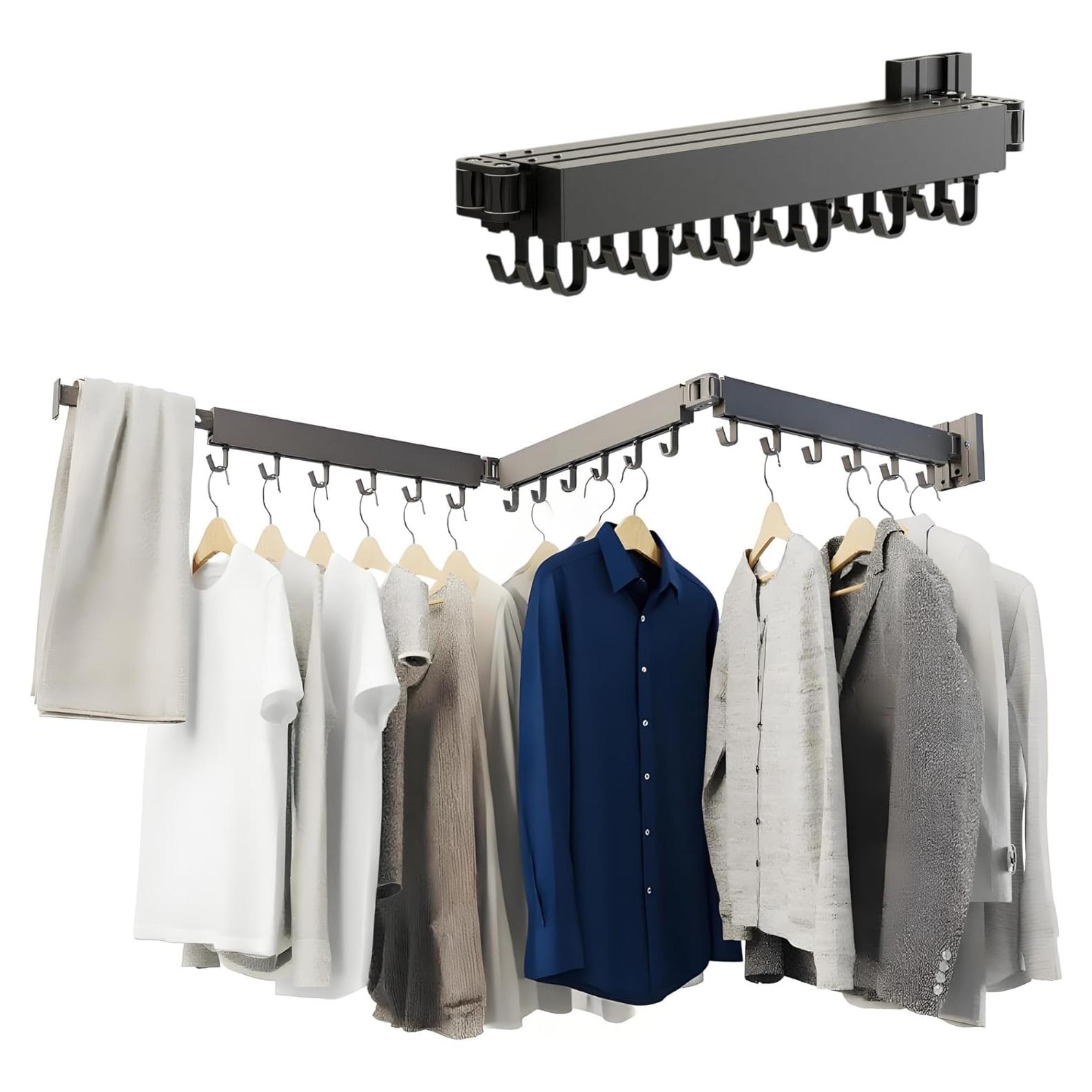 Perchero de Ropa Plegable Svelthome Montado en Pared Negro