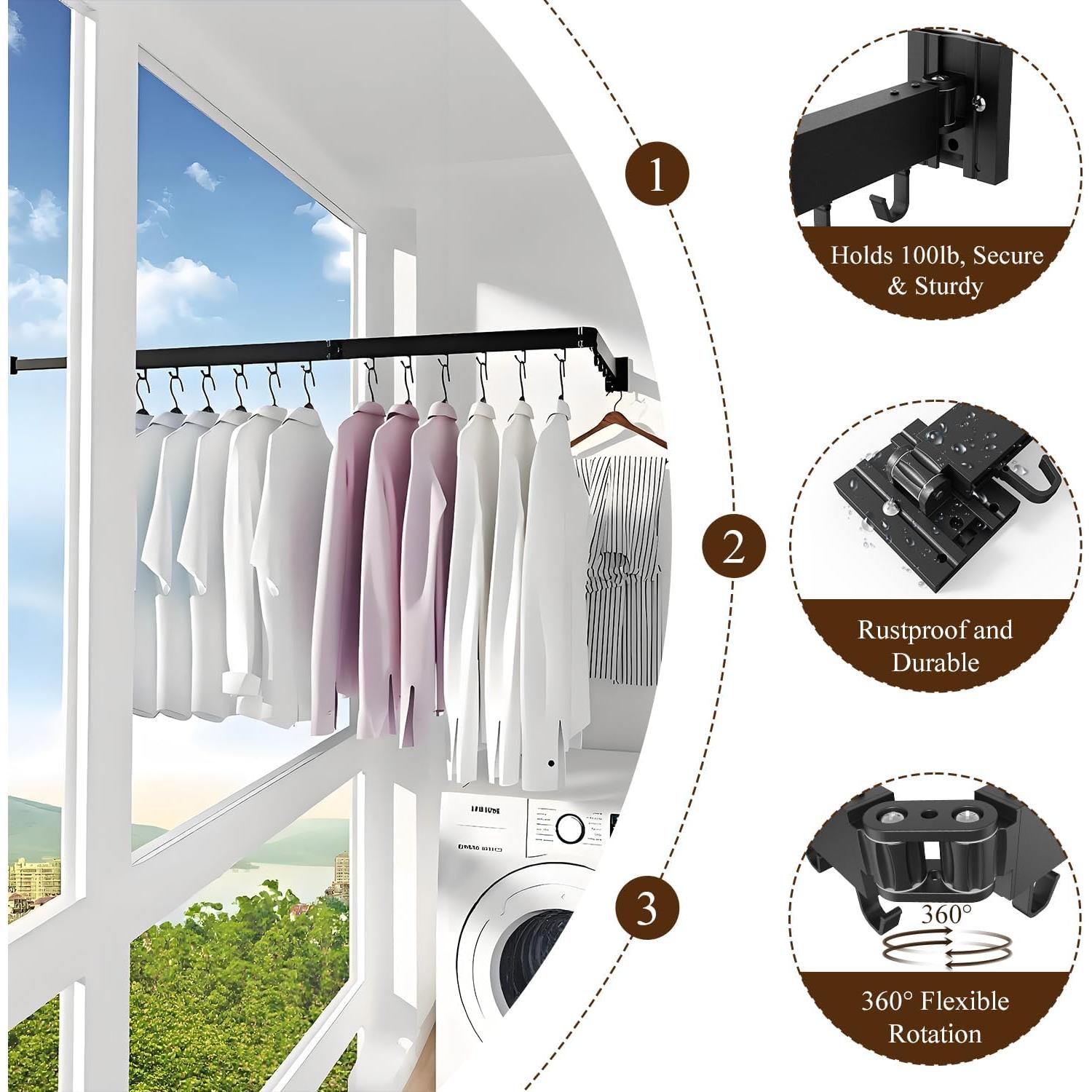 Perchero de Ropa Plegable Svelthome Montado en Pared Negro