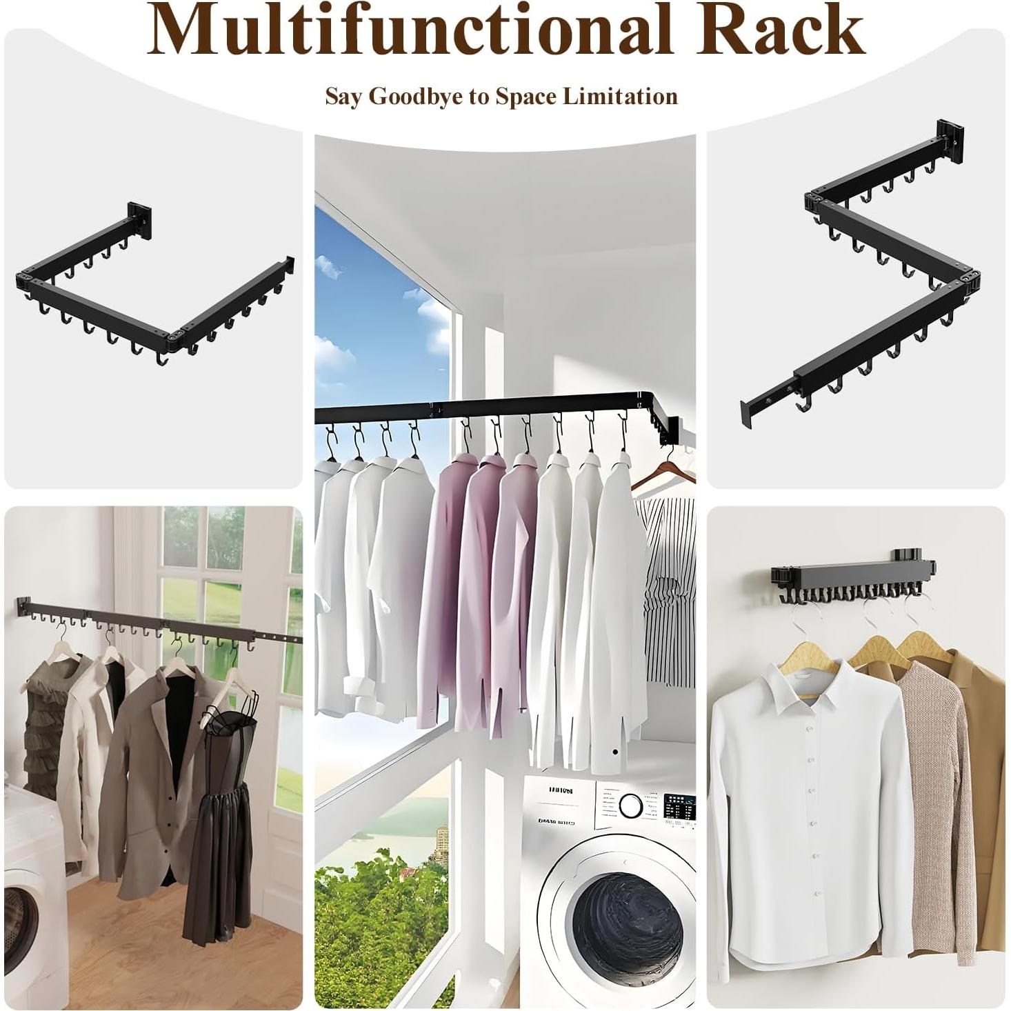 Perchero de Ropa Plegable Svelthome Montado en Pared Negro