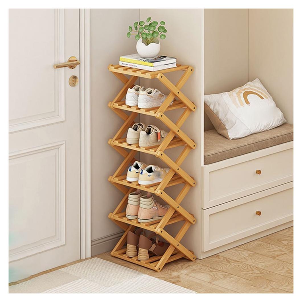 Estante para zapatos Magnitt plegable de bambú 6 capas natural