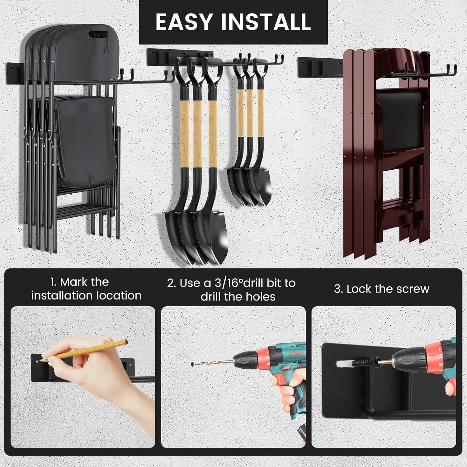 Soporte de Almacenamiento para Sillas Plegables Neiteli - 2 Ganchos de 30.99 cm, Resistente hasta 108.86 kg