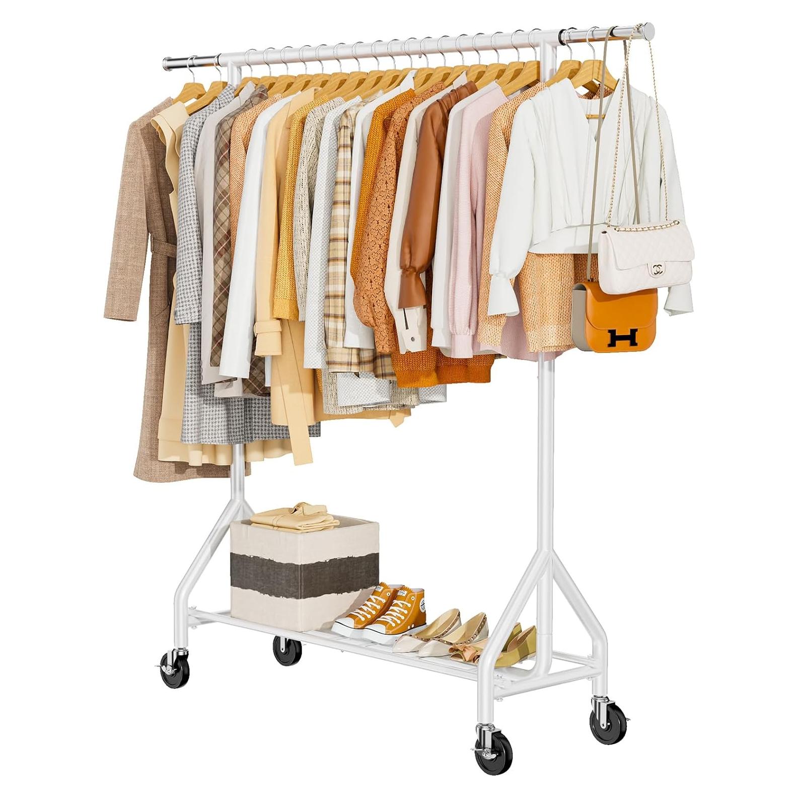 Perchero de Ropa Rodante HYSEYY Blanco Alta Resistencia 204 KG