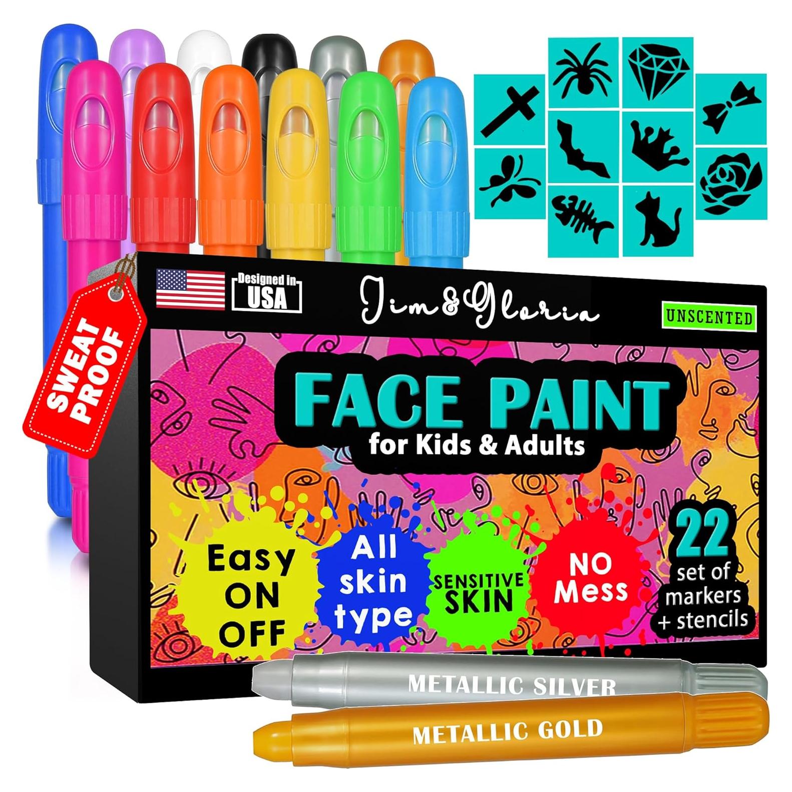 Kit de Pintura Facial Jim&Gloria 12 Colores Lavables para Niños