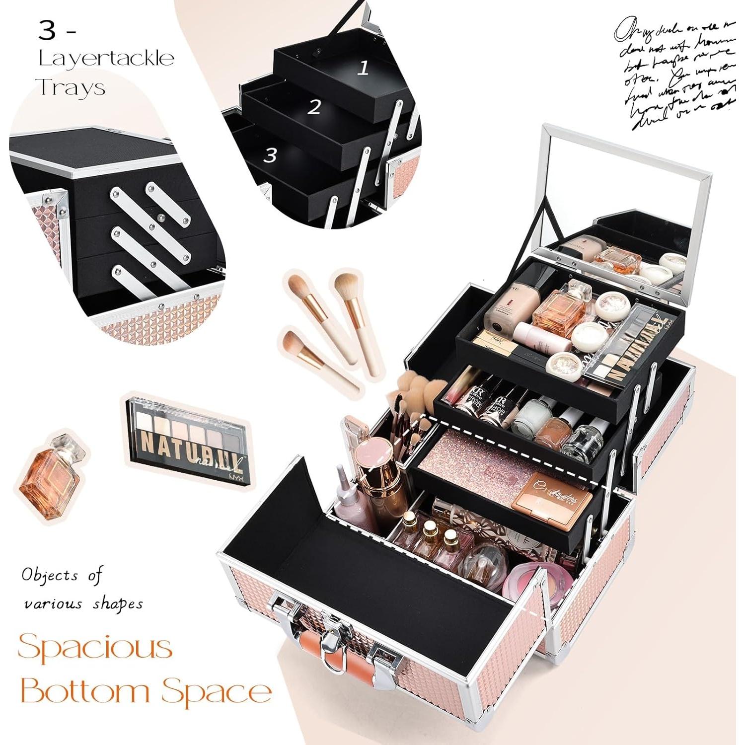 Caja de Maquillaje Joligrace 29.5 cm Organizador Portátil Dorado