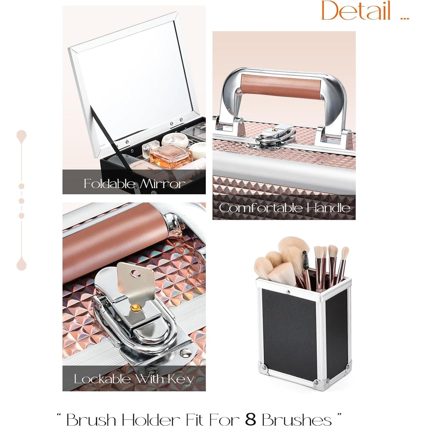 Caja de Maquillaje Joligrace 29.5 cm Organizador Portátil Dorado