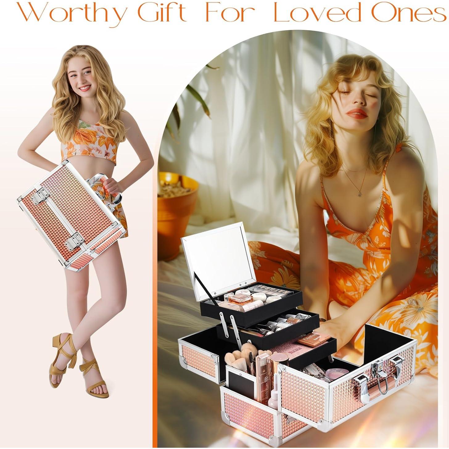 Caja de Maquillaje Joligrace 29.5 cm Organizador Portátil Dorado