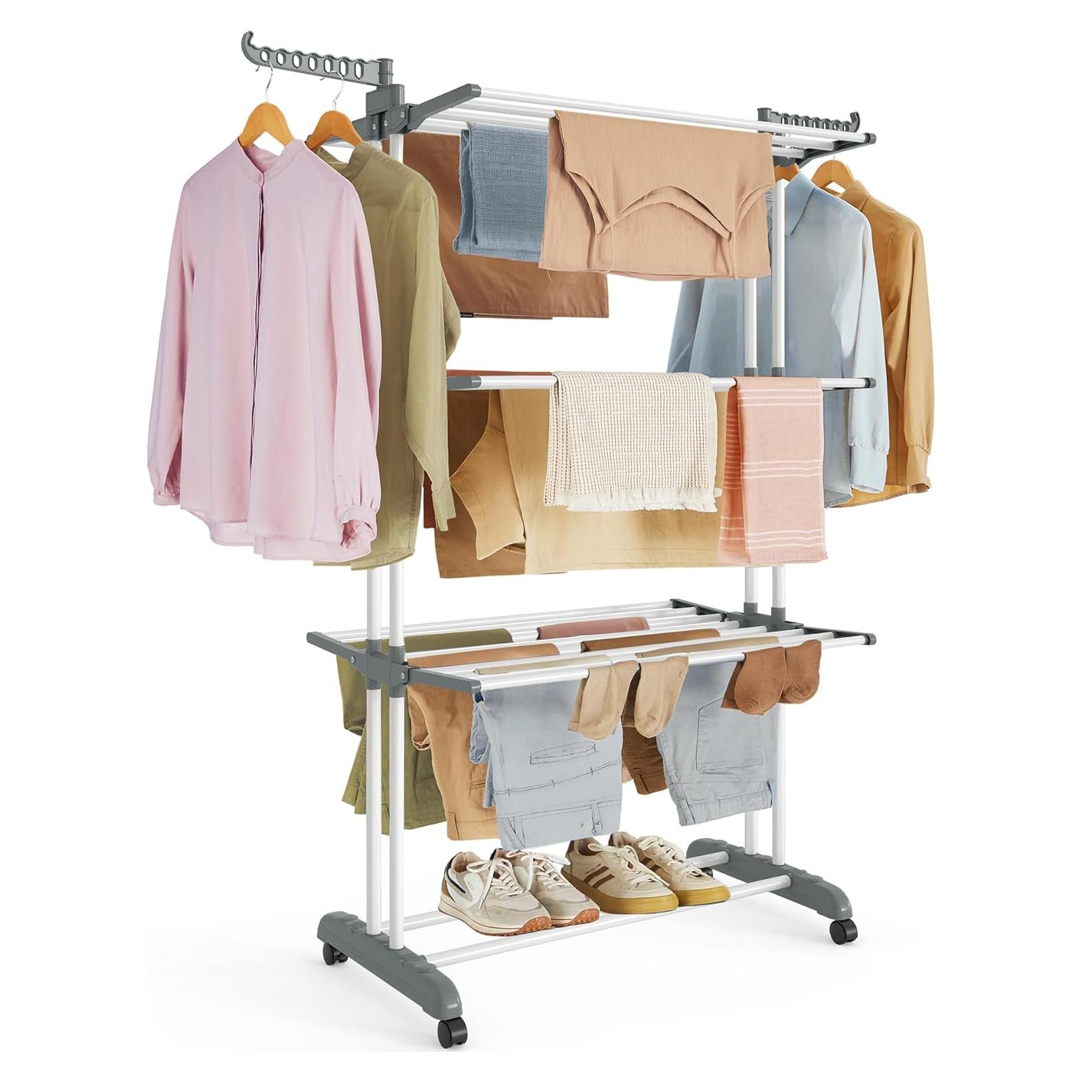 Estante Plegable para Secar Ropa SONGMICS 4 Niveles Blanco 173 cm