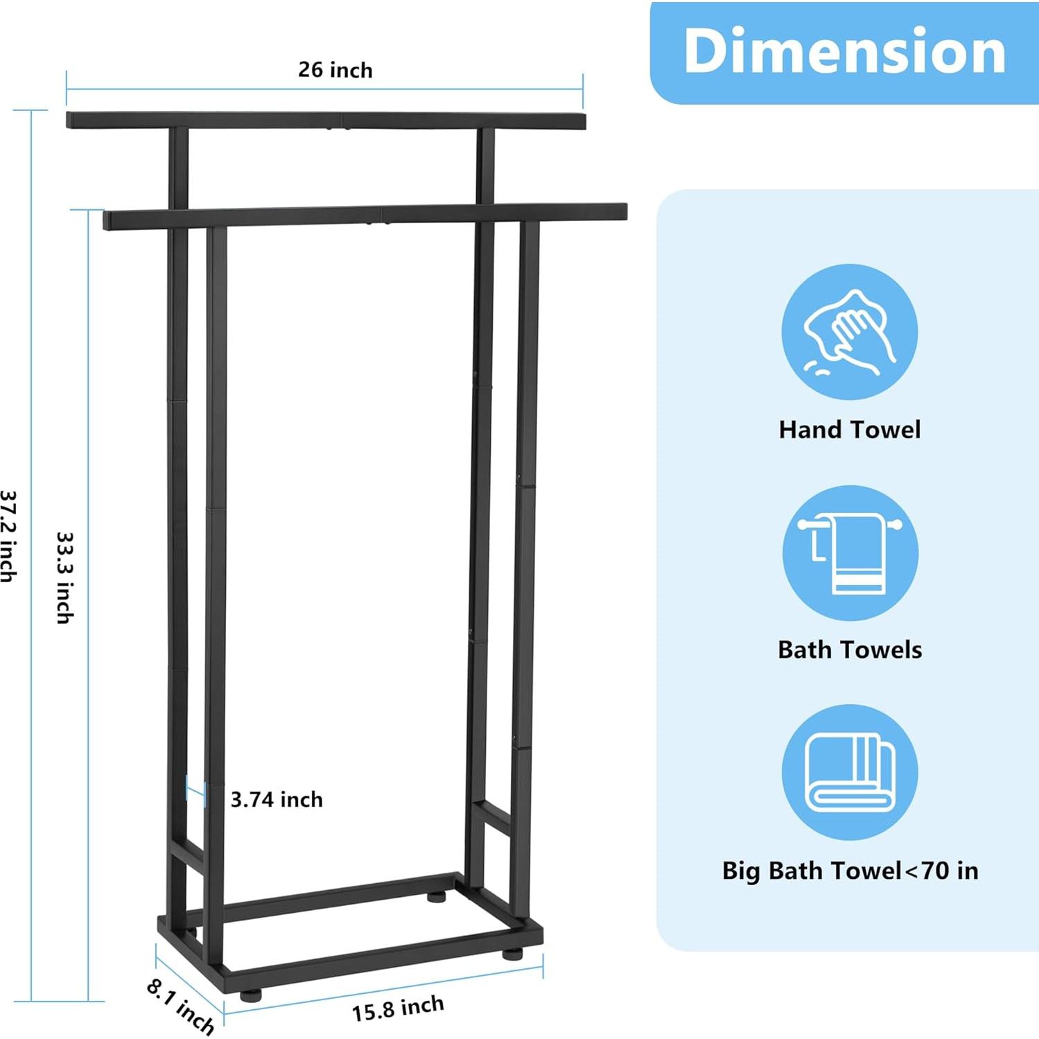 Soporte de Toallas de Pie ALHAKIN Negro 2 Niveles 93.98 cm