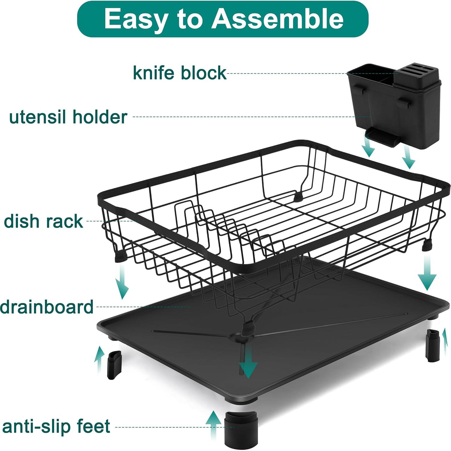 Escurridor de Platos Goderewild Negro con Bandeja Drenaje 42.9x32.8cm