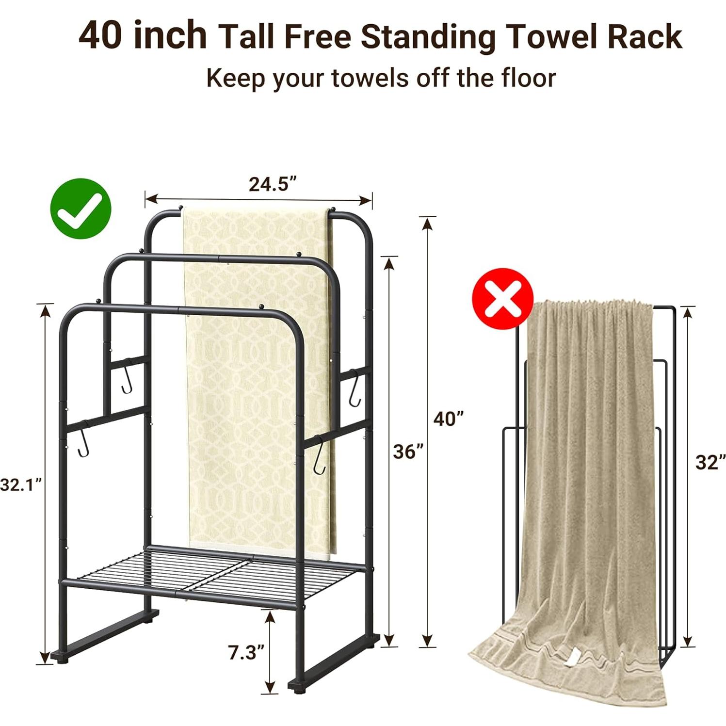 Soporte de Toallas de Pie ELYKEN 101.6 cm Metal Negro Mate