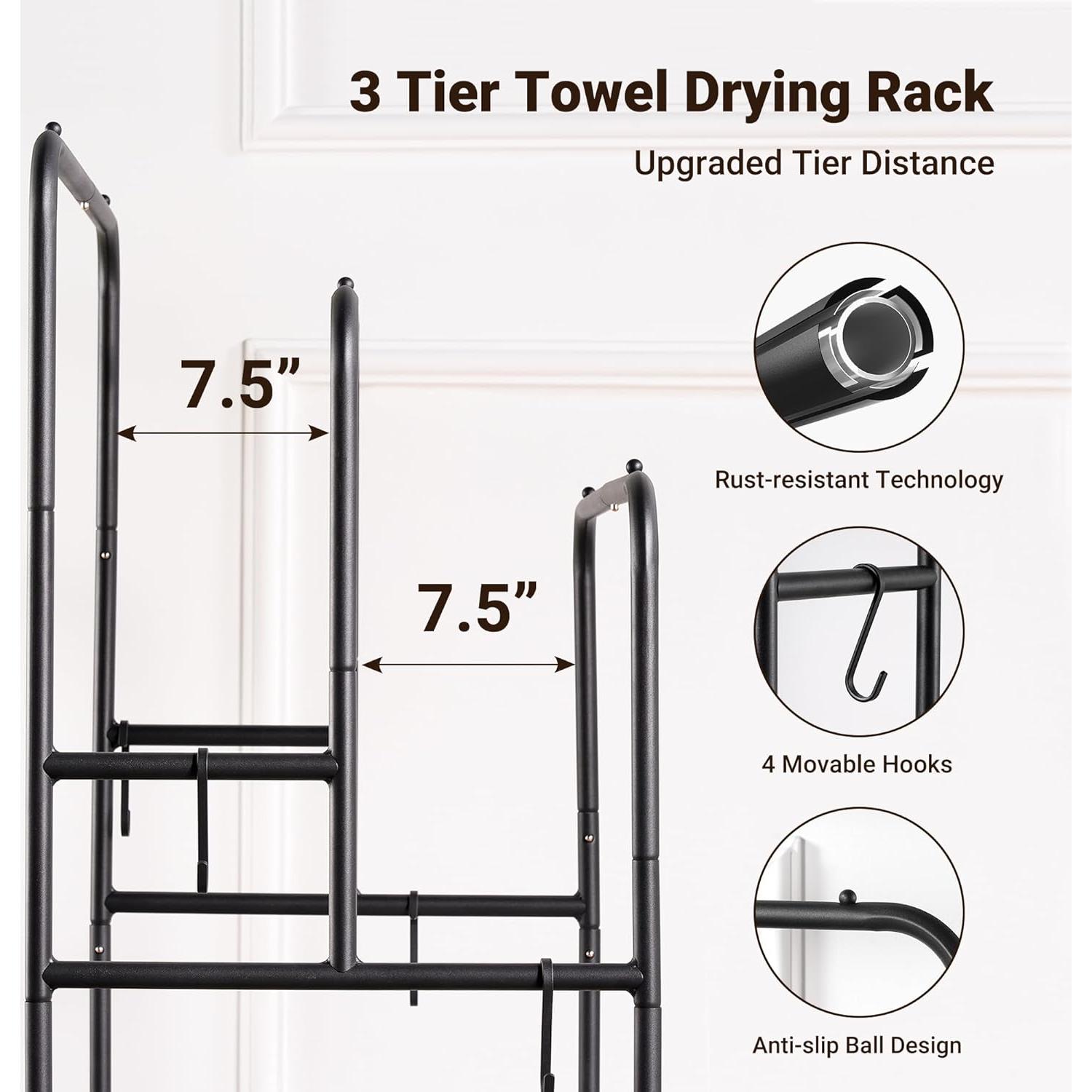 Soporte de Toallas de Pie ELYKEN 101.6 cm Metal Negro Mate