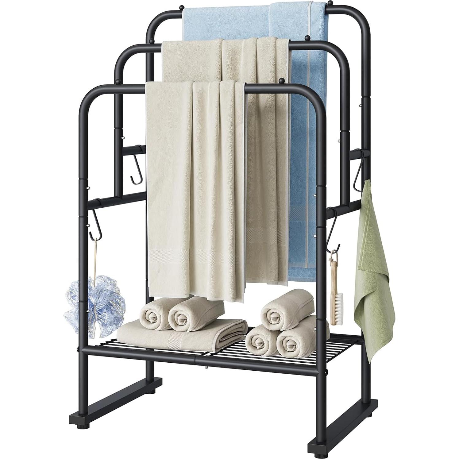 Soporte de Toallas de Pie ELYKEN 101.6 cm Metal Negro Mate