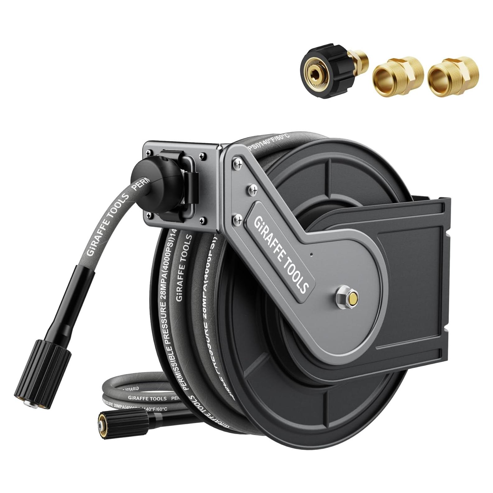 Carrete de Manguera Giraffe Tools 60 pies Retráctil 4000 PSI