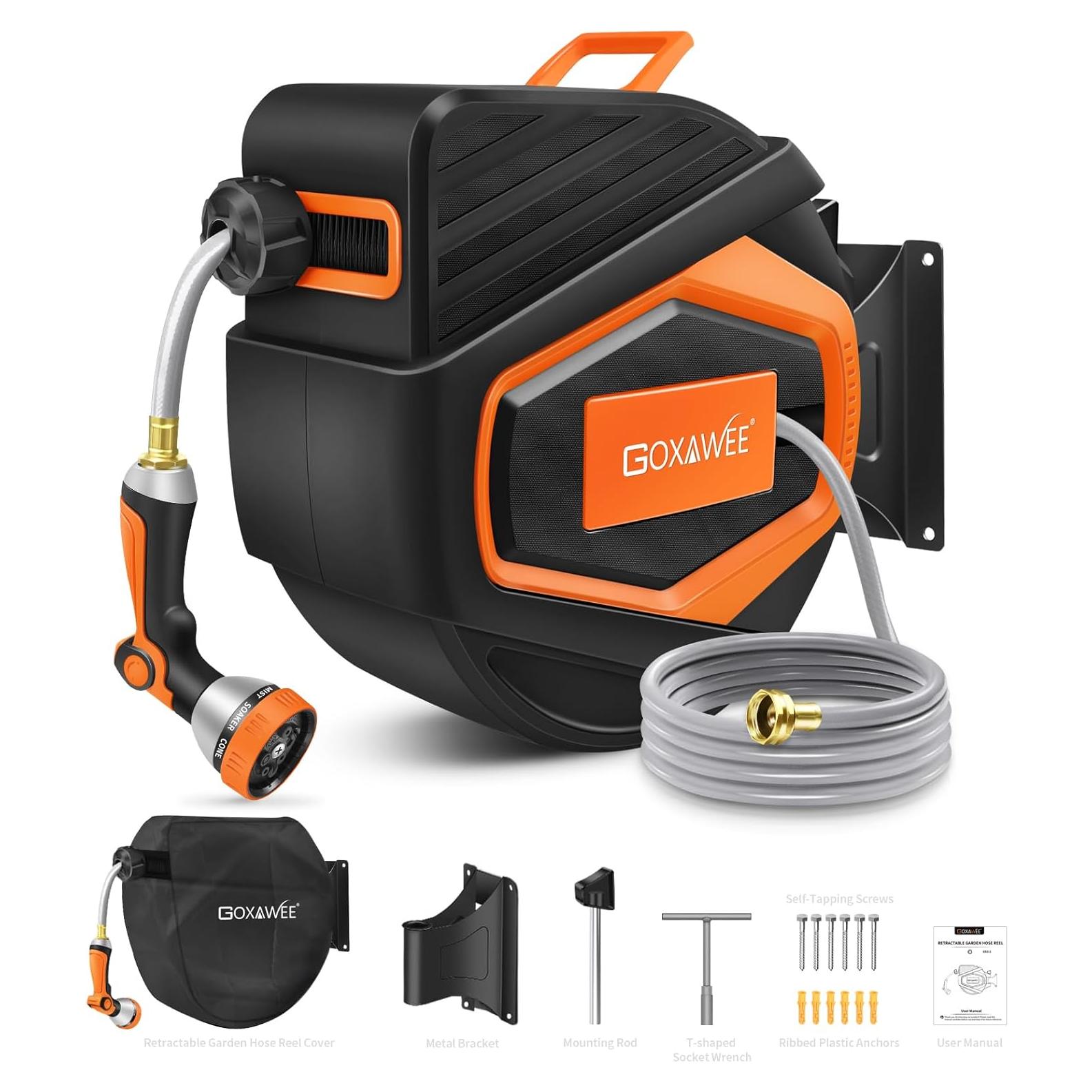 Carrete de Manguera Retráctil GOXAWEE 30.48 m Naranja