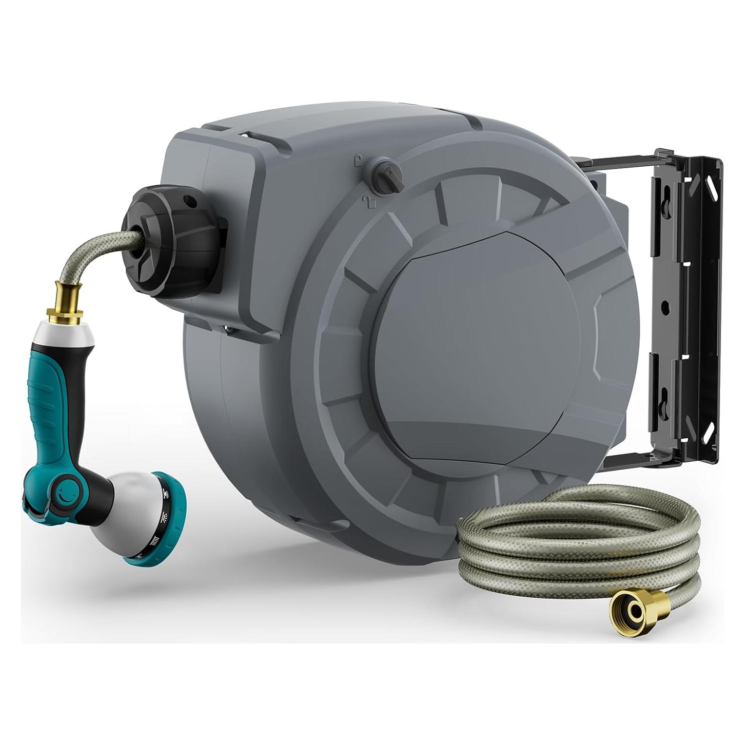 Carrete de Manguera de Jardín KUPAKY 10m Retráctil Gris