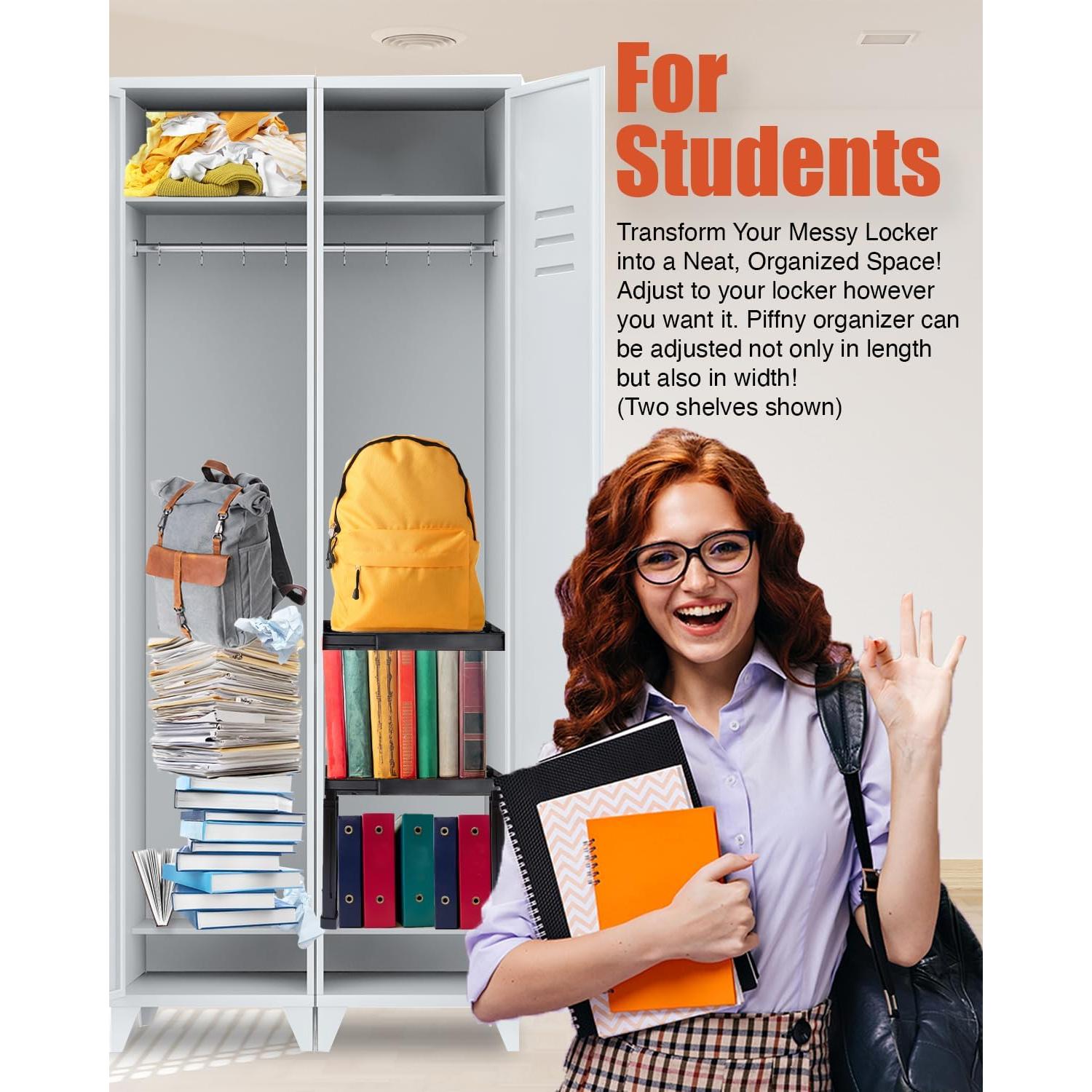 Estante Organizador de Taquilla Piffny Ajustable Negro - Paquete de 2