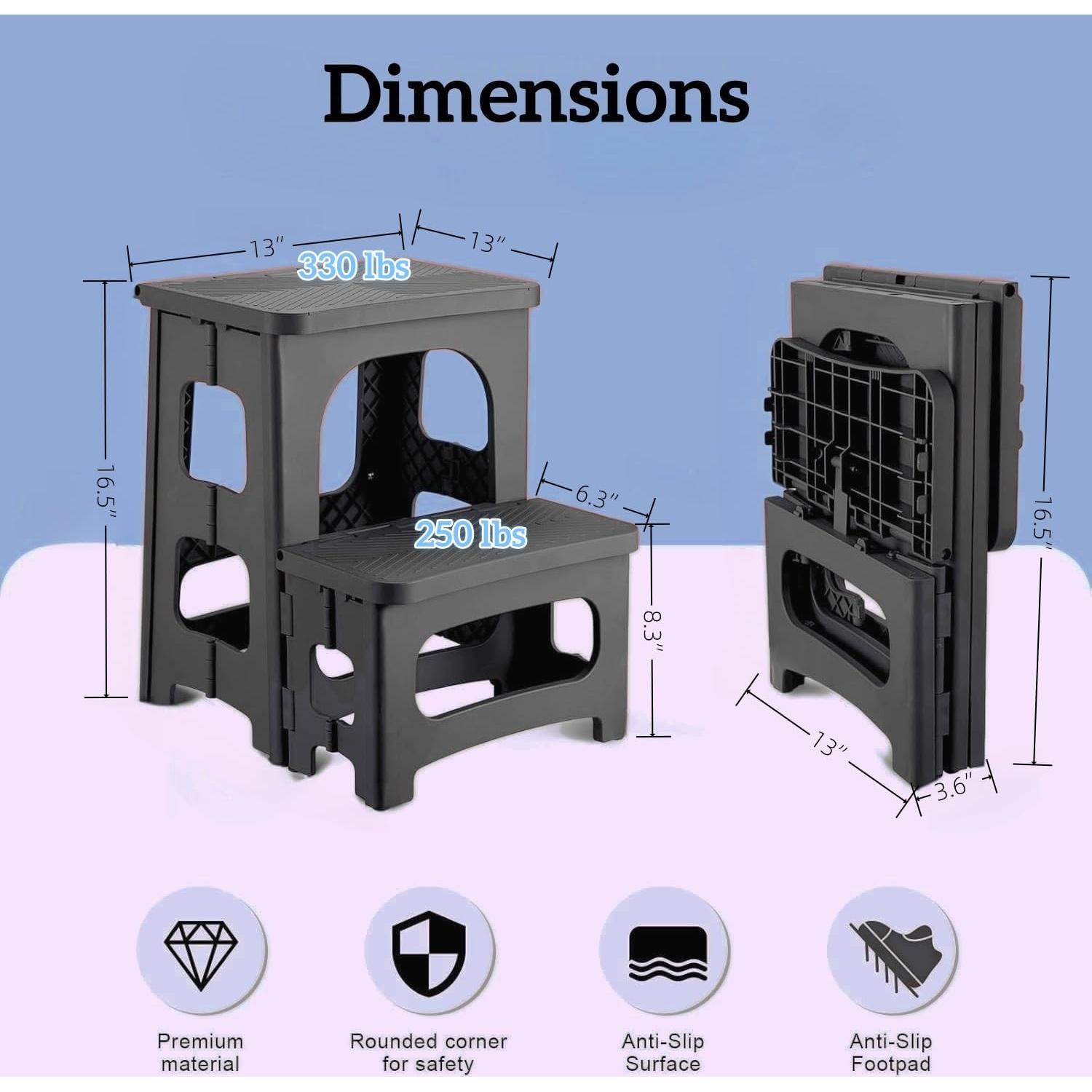 Escalera Plegable 2 Pasos Ahxuvan Antideslizante 150 kg Negra