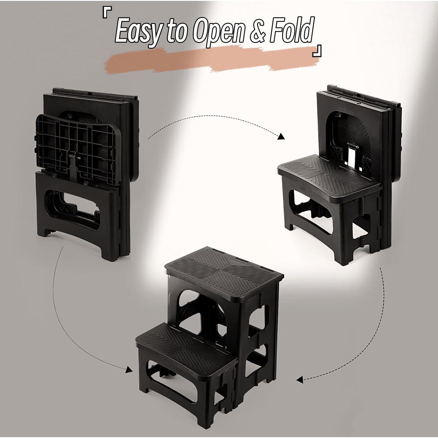 Escalera Plegable 2 Pasos Ahxuvan Antideslizante 150 kg Negra