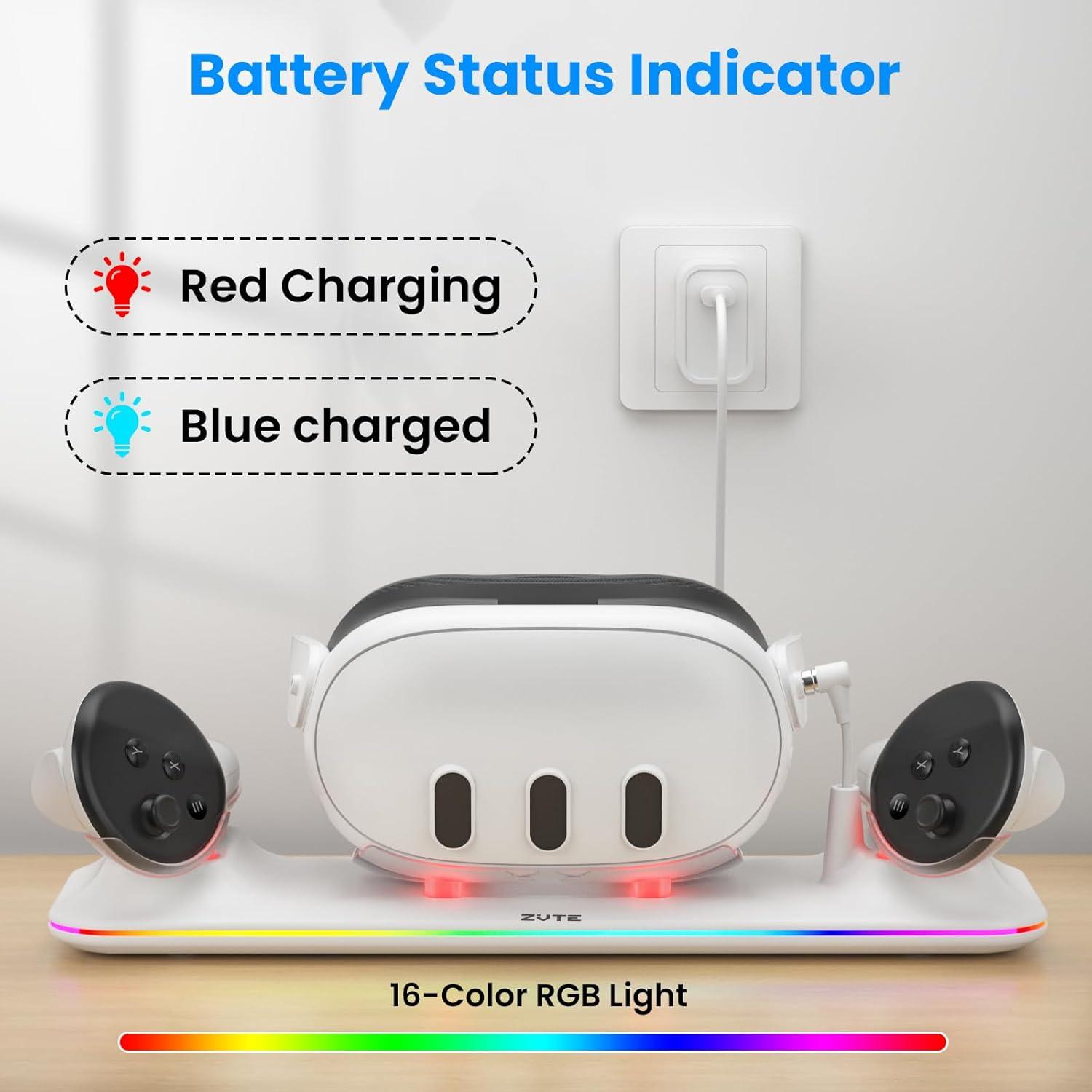 Base de Carga ZVTE para Meta Quest 3 - Carga Rápida y Soporte