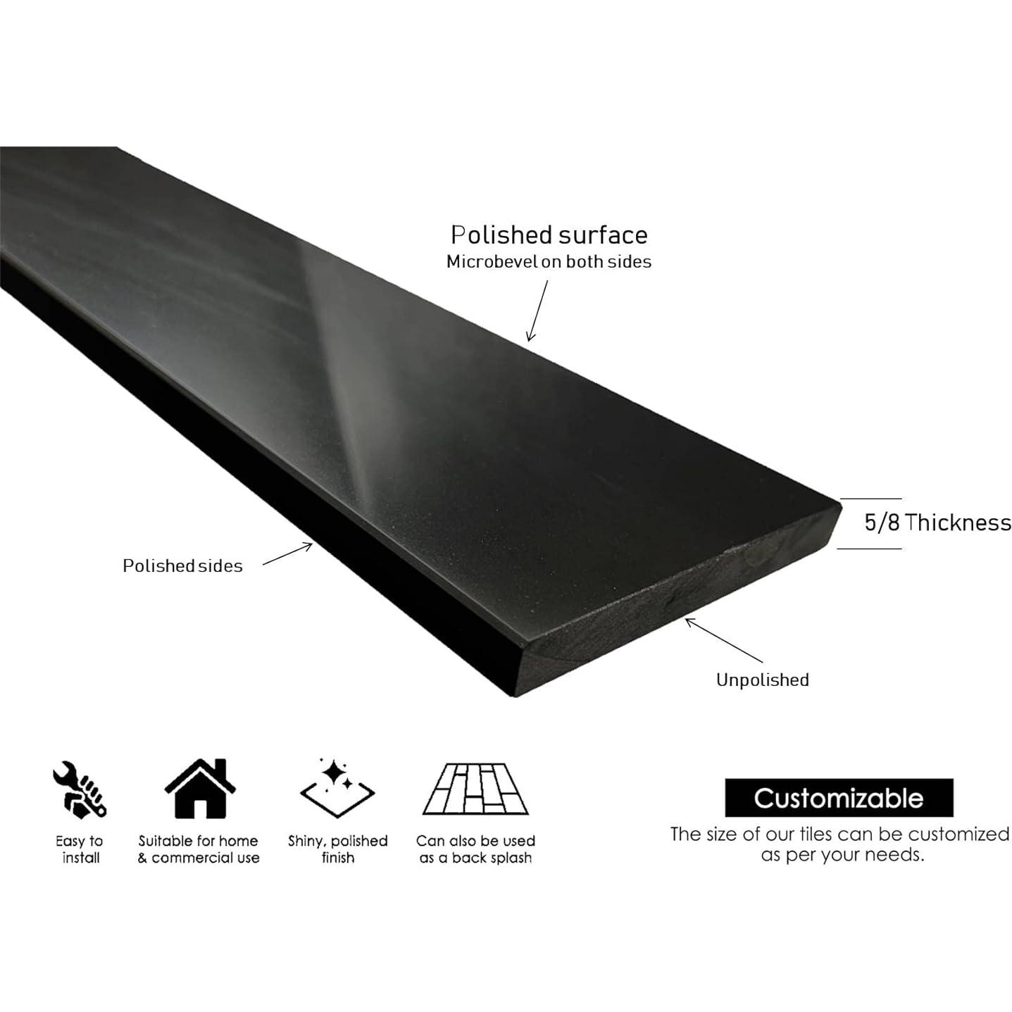 Umbral de Ducha Tenedos de Mármol Negro Pulido 15.24x1.57 cm