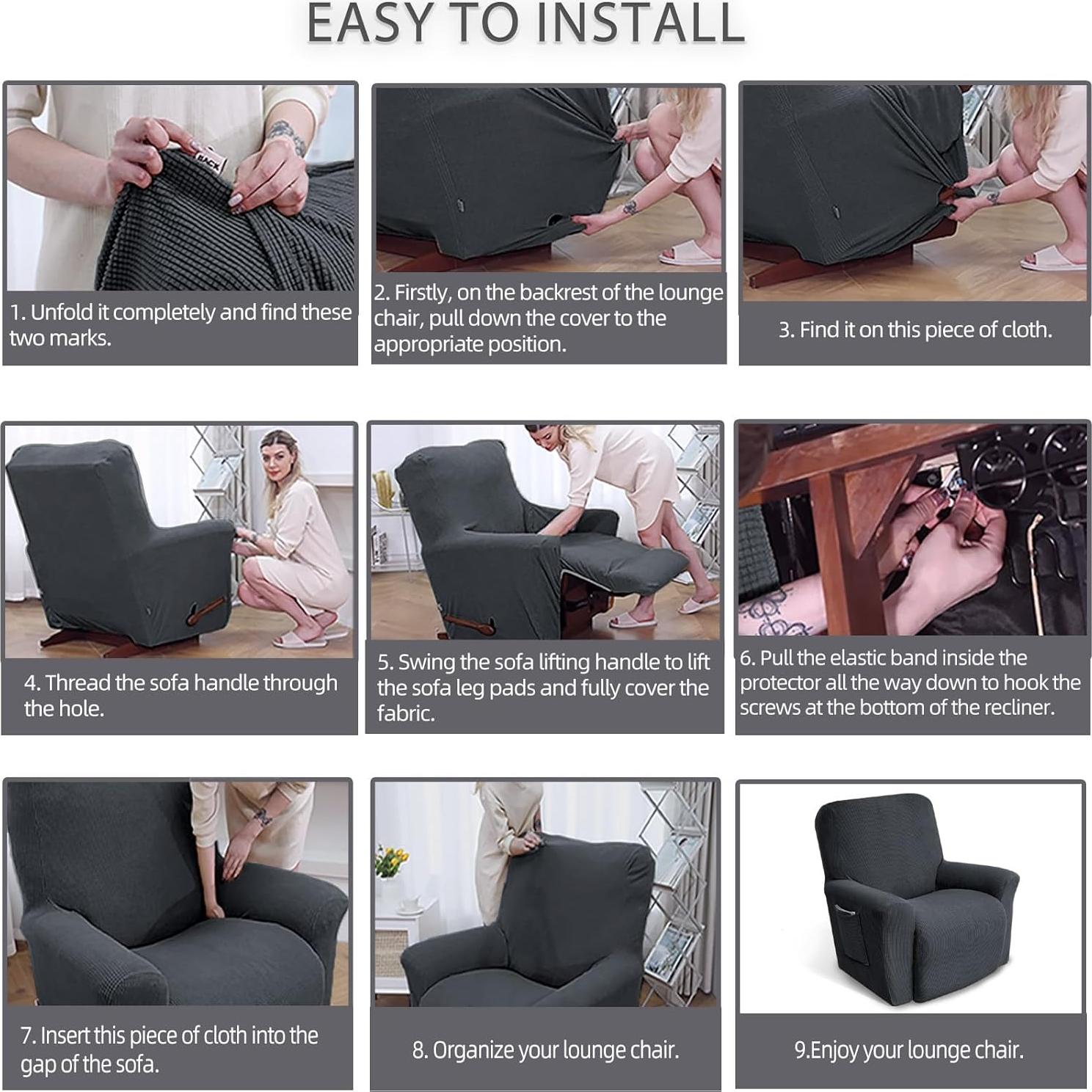 Funda de Sillón Reclinable KEKUOU Elástica Carbón 61-94 cm