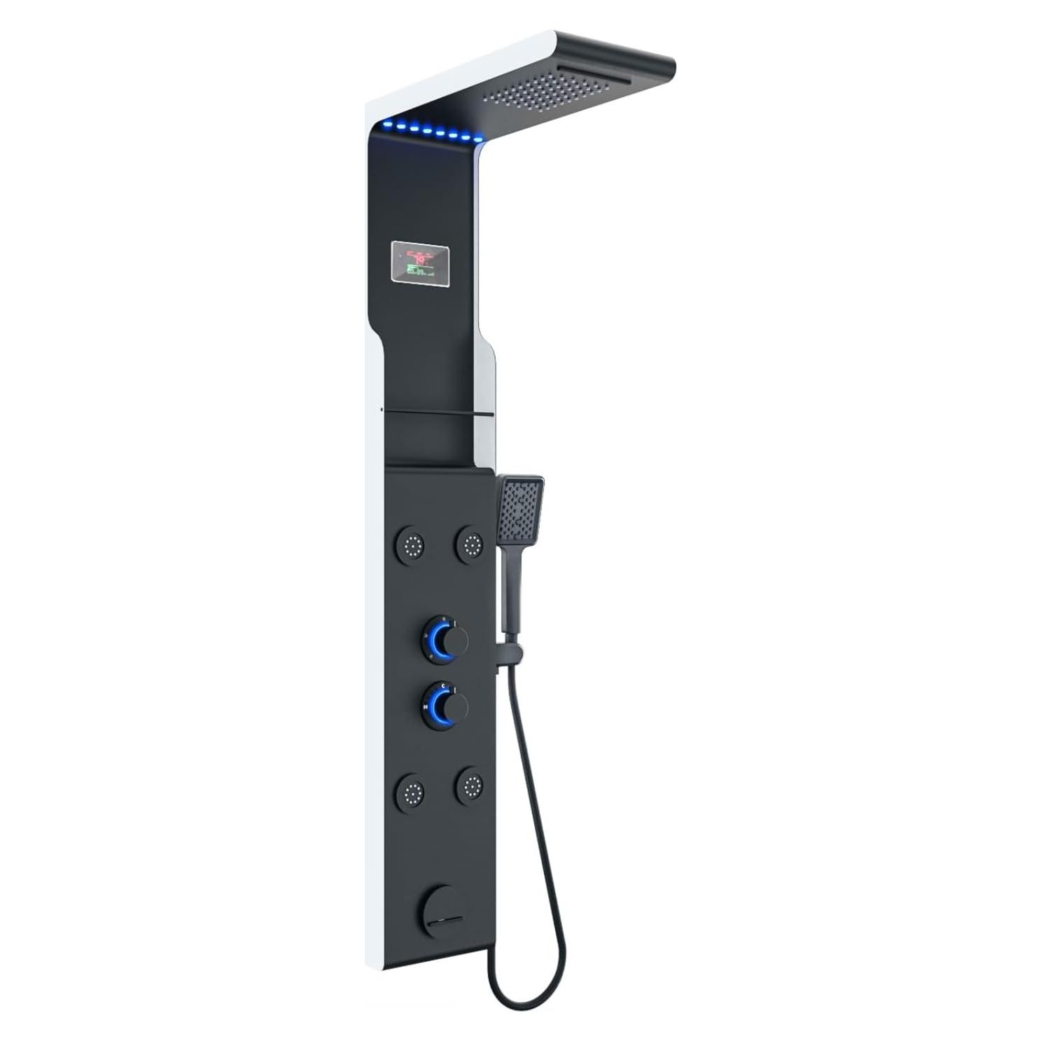 Panel de Ducha LED ELLO&ALLO con Estante y Masaje, Acero Inoxidable