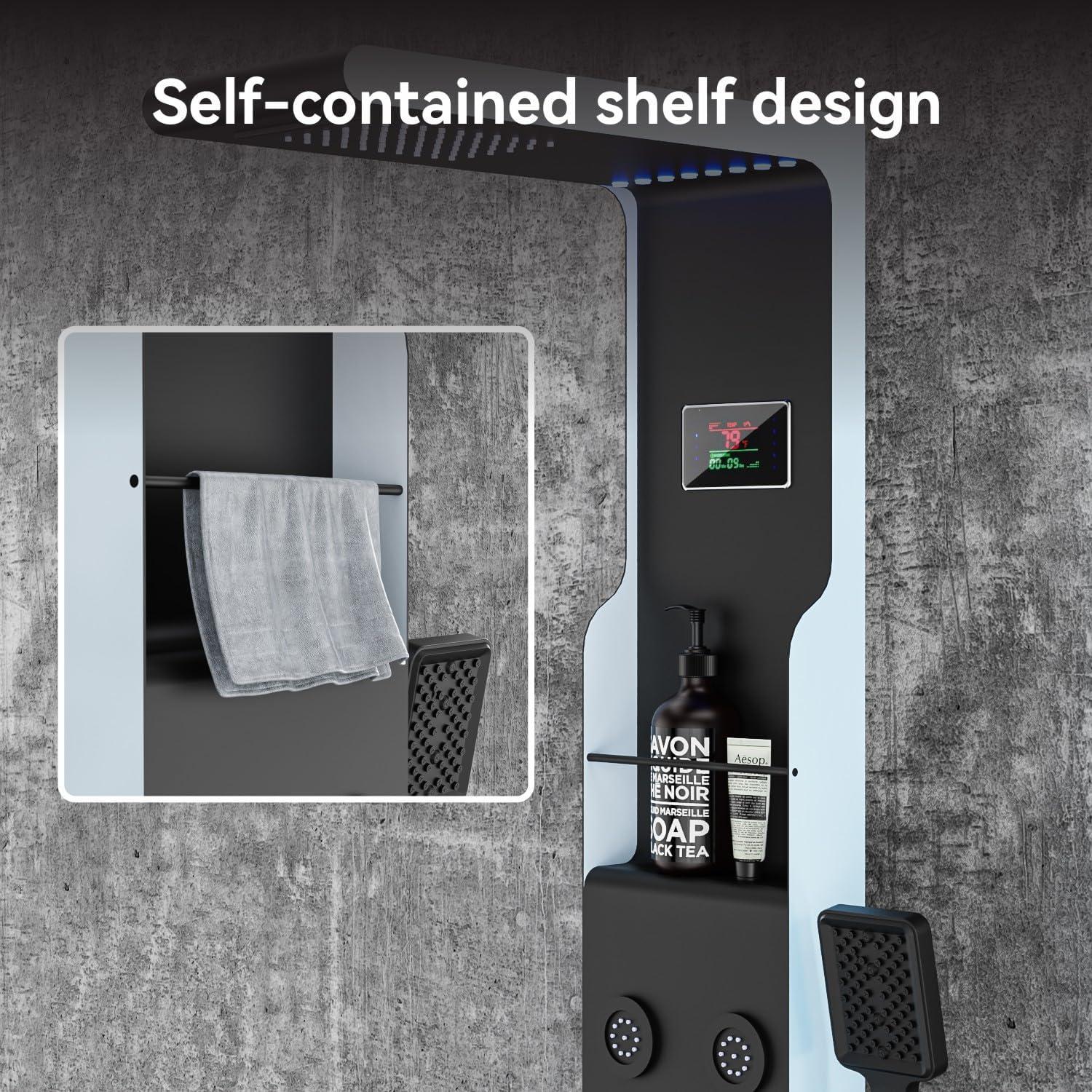 Panel de Ducha LED ELLO&ALLO con Estante y Masaje, Acero Inoxidable