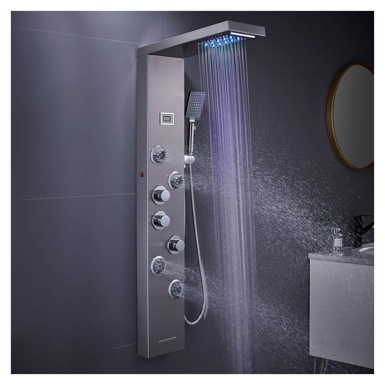 Panel de Ducha LED MENATT 6 en 1 Acero Inoxidable Cepillado