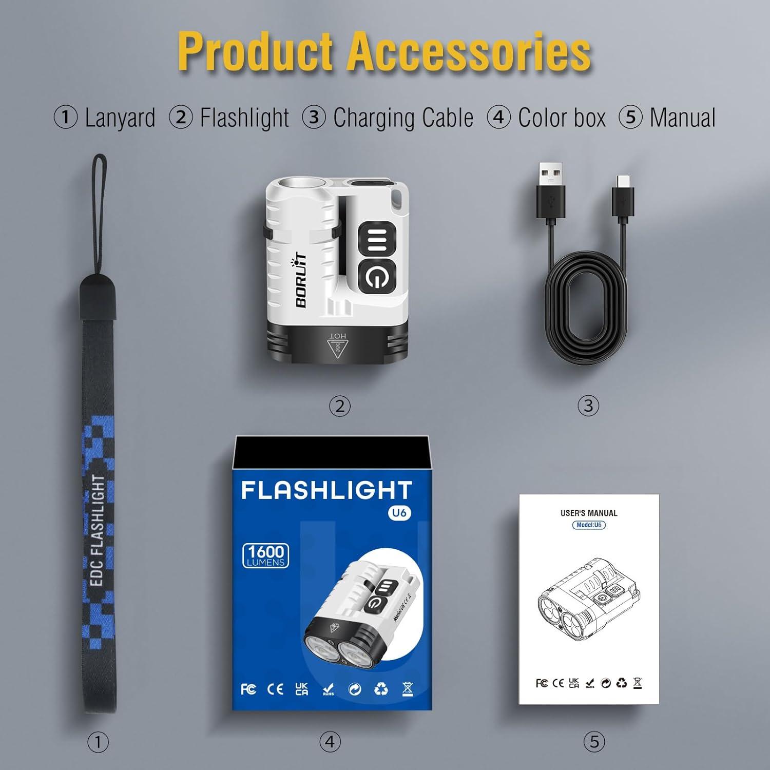 Linterna EDC BORUIT U6 Recargable USB-C 10 Modos IP68