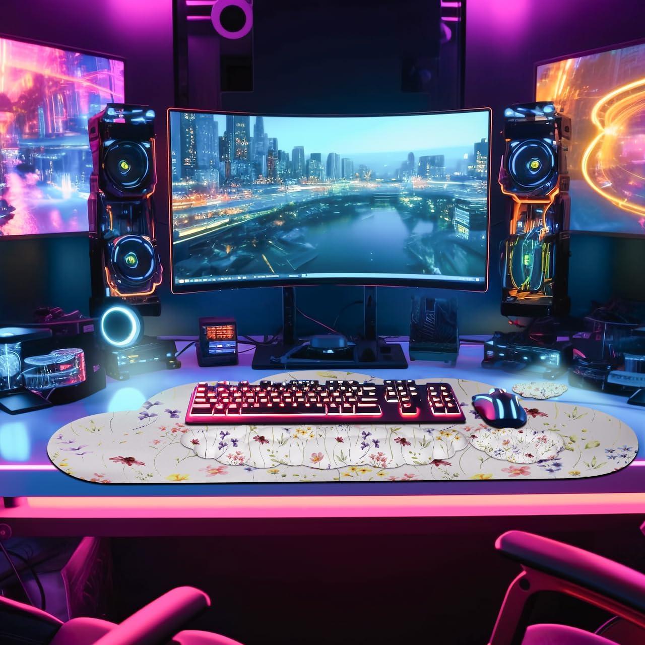 Alfombrilla de Ratón JIKIOU XXL 90x40cm con Almohadillas Ergonómicas