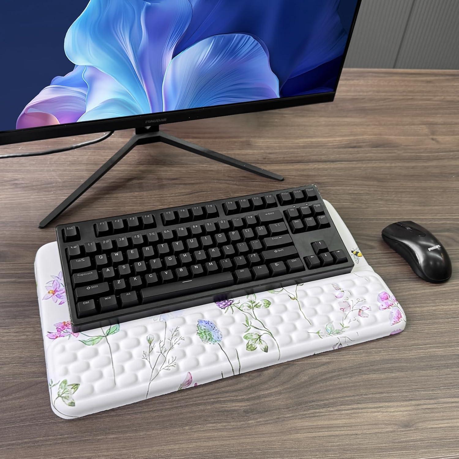 Soporte de Teclado Ergonómico KEPUTAIER con Reposamuñecas - Flores Dispersas