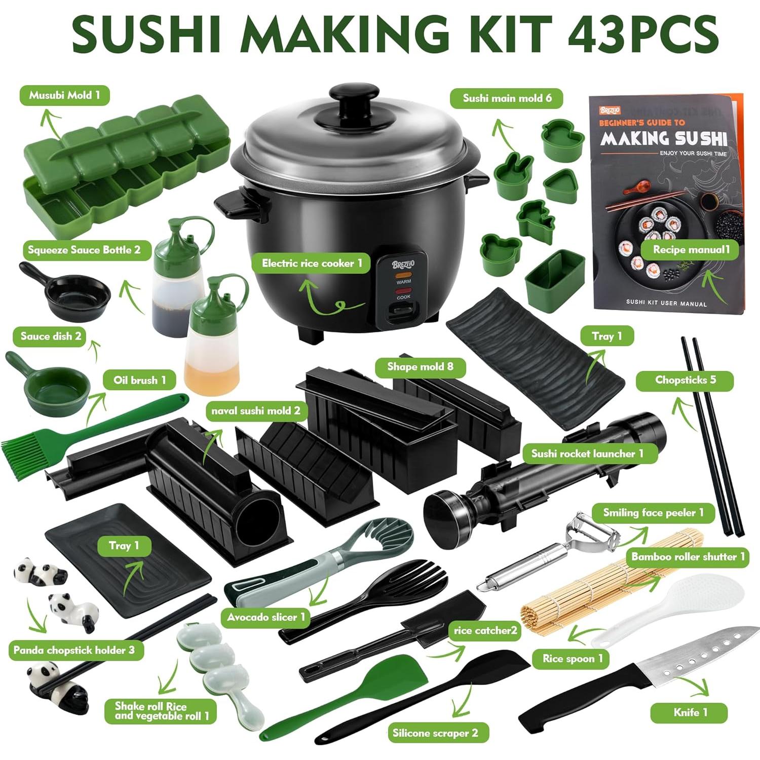 Kit Completo para Hacer Sushi 43 Piezas Brezlio Verde
