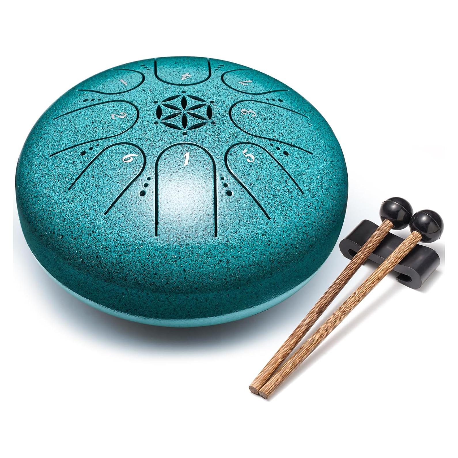 Tambor de Lengua de Acero PUJONI 15 cm 8 Notas Malaquita
