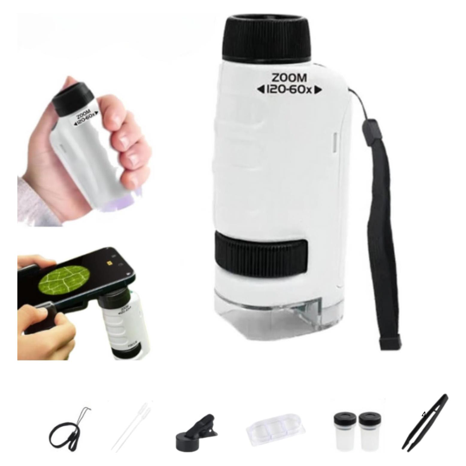 Mini Microscopio Little Marvin 2025, Aumento 60x-120x, LED