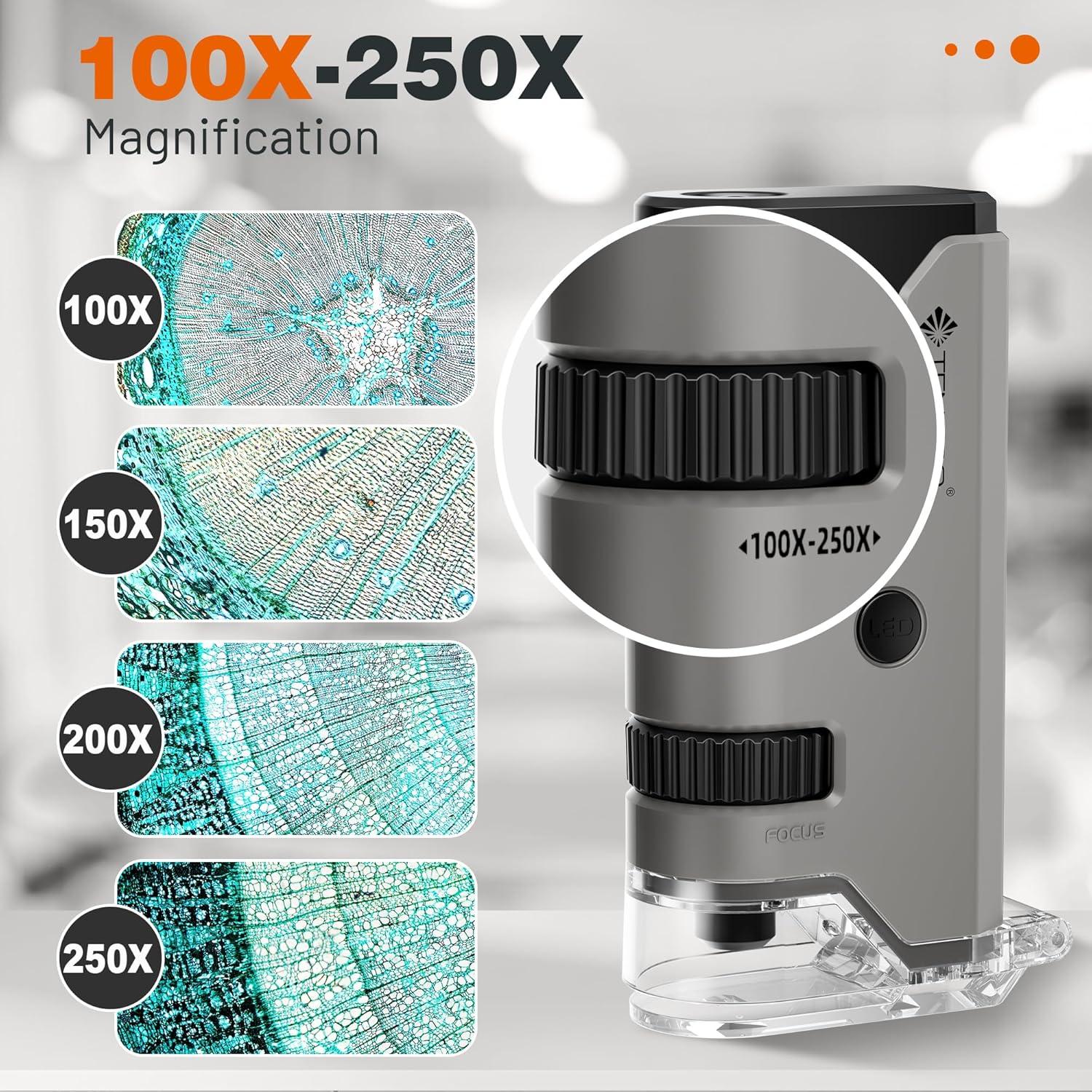 Microscopio de bolsillo TENCCO 100x-250x portátil gris