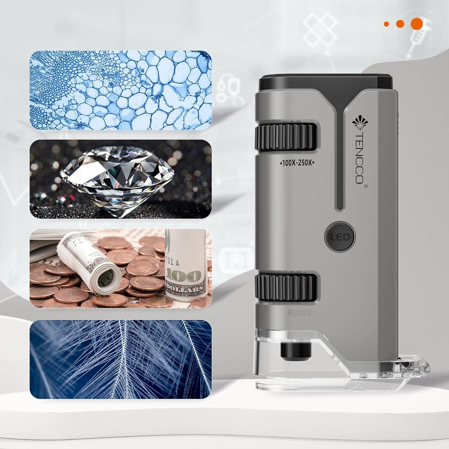 Microscopio de bolsillo TENCCO 100x-250x portátil gris