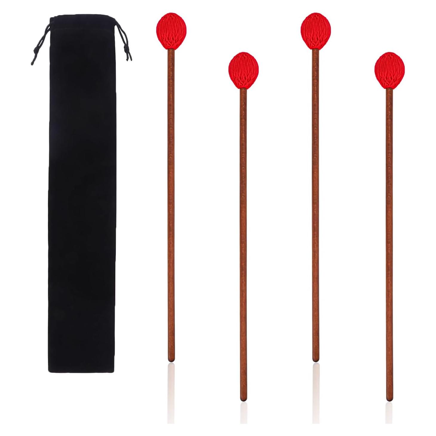 Mallets de Marimba Rojos - Juego Profesional 2 Pares con Hilo