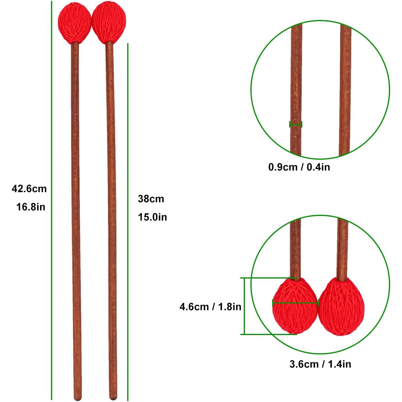 Mallets de Marimba Rojos - Juego Profesional 2 Pares con Hilo