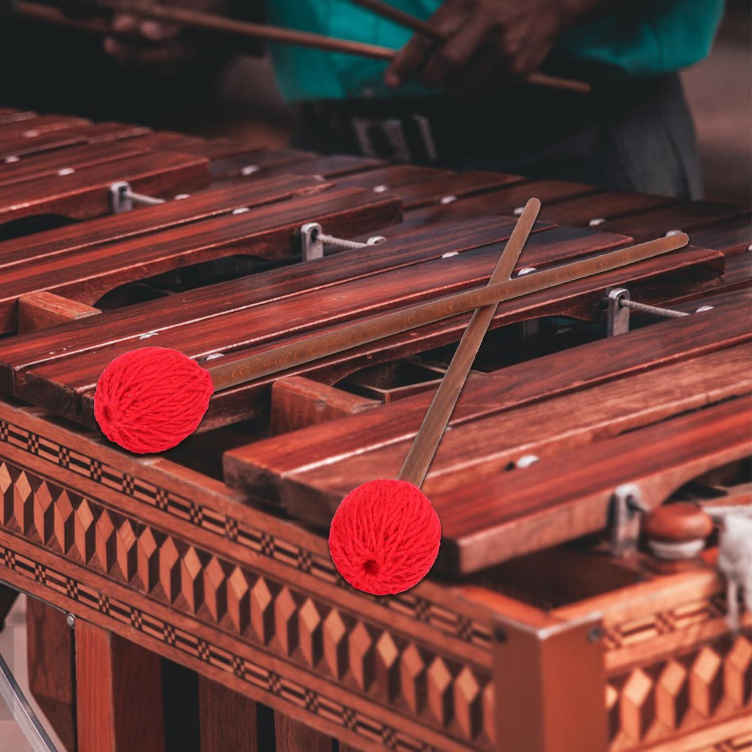 Mallets de Marimba Rojos - Juego Profesional 2 Pares con Hilo