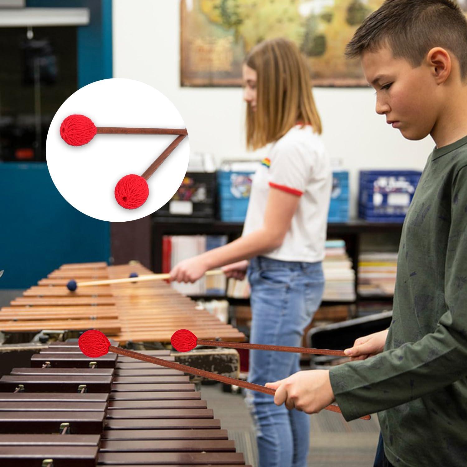Mallets de Marimba Rojos - Juego Profesional 2 Pares con Hilo