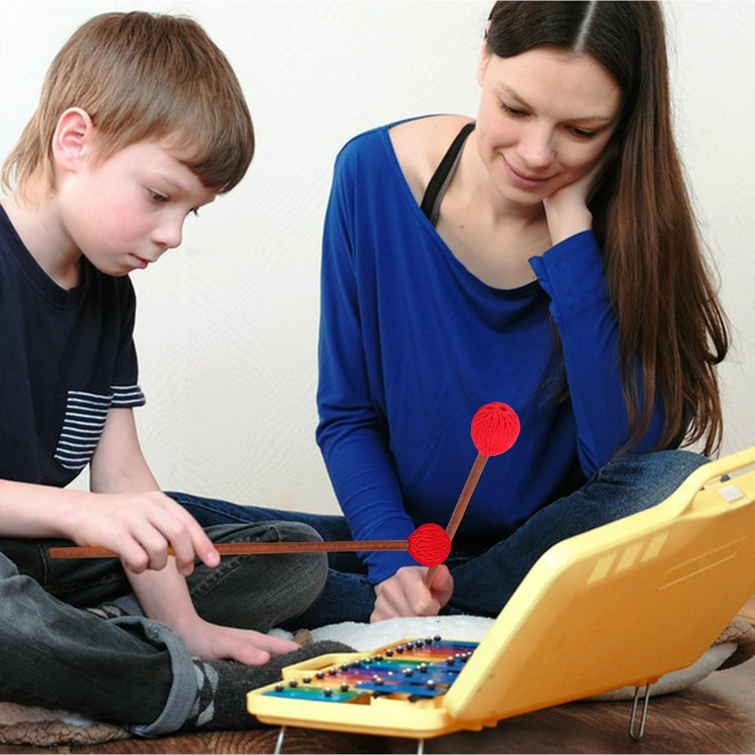 Mallets de Marimba Rojos - Juego Profesional 2 Pares con Hilo