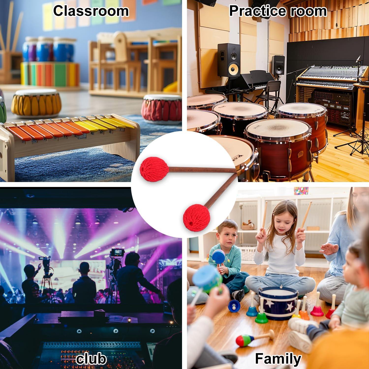 Mallets de Marimba Rojos - Juego Profesional 2 Pares con Hilo