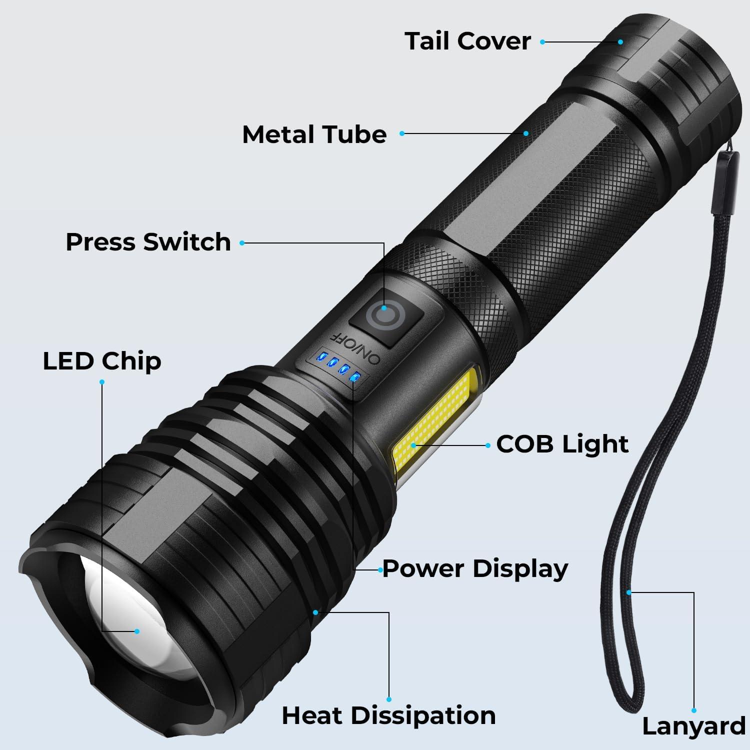 Linterna LED Recargable BERCOL 5000mAh IPX7 2 Paquete
