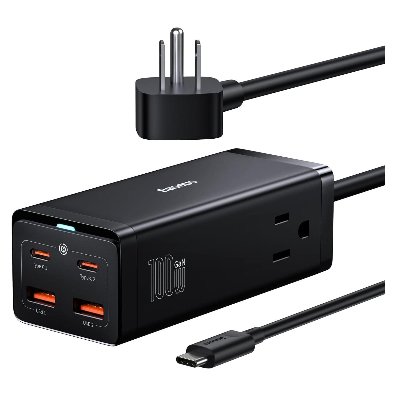 Baseus Estación de Carga USB C 100W 6 en 1 con 2 Salidas AC